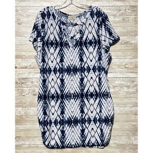 Bobbie Brooks Plus Womens 2X Blue Tie Dye Short Dress Cap Sleeve Cross Cut Vneck